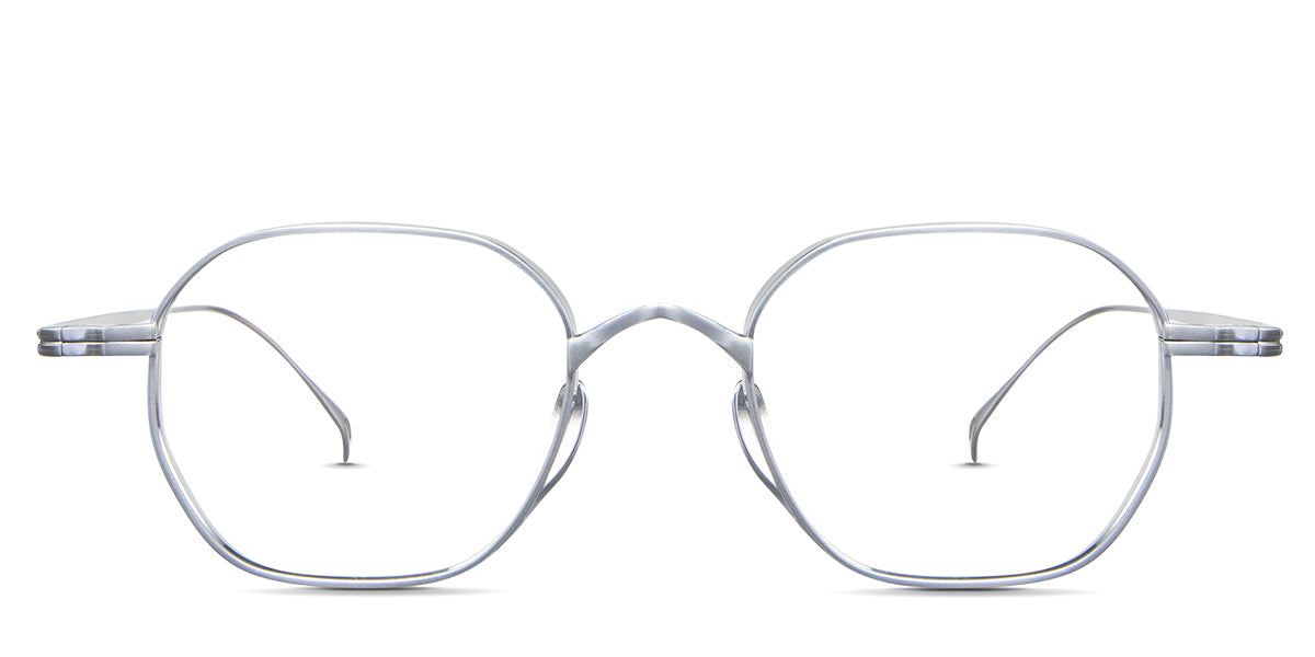 Audra eyeglasses in the stone variant - it's a titanium frame in color silver.