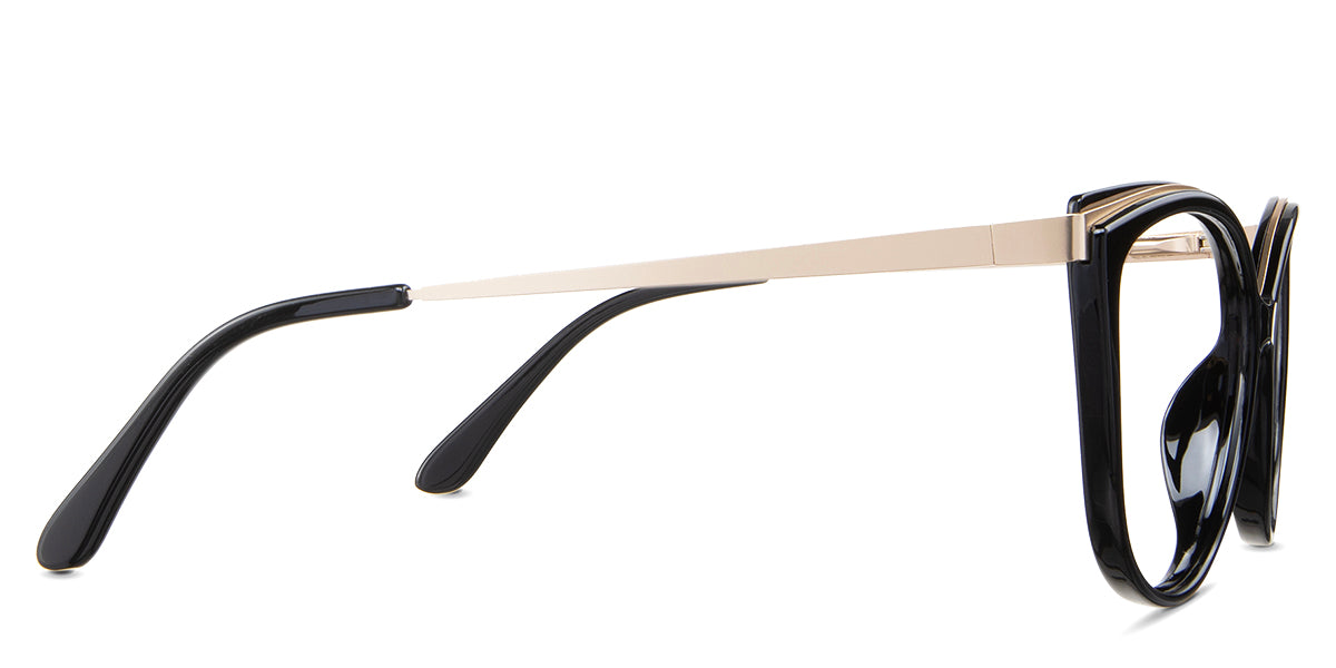 Averi eyeglasses in the midnight variant - have a slim arm.