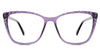 Bethany eyeglasses in the alliums variant - it's a cat-eye-shaped frame with a triangle carving design in the front rim.