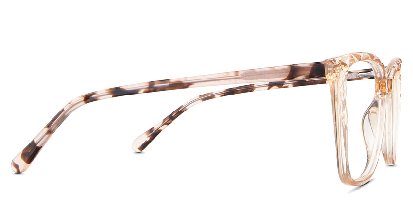 Bethany eyeglasses in the bellini variant - have regular-length temples.