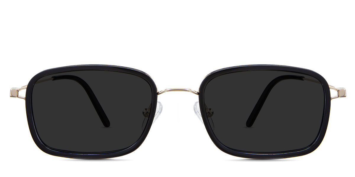 Bevin gray Polarized glasses in the Obsidian variant - it's a full-rimmed acetate frame with a narrow nose bridge and a skinny metal temple arm.