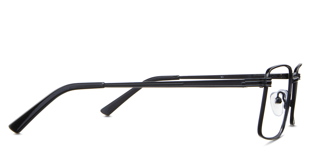 Cole eyeglasses in the sumi variant - have a slim temple arm.