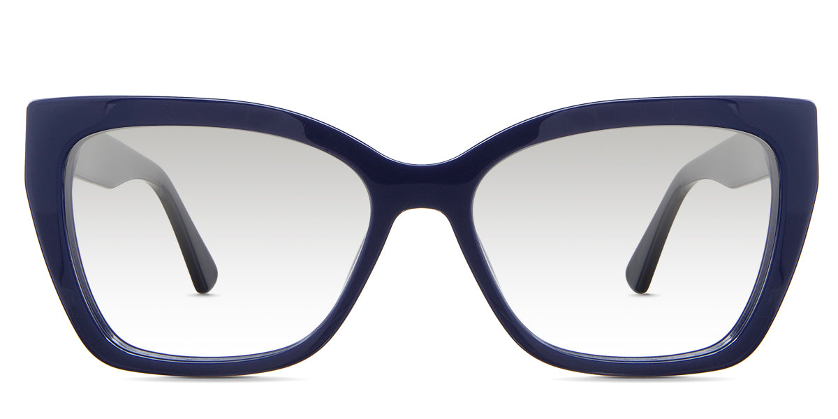 Deanna black tinted Gradient in the Bilberry variant - it's a medium acetate frame with U-shaped nose bridge and a broad temple arm.