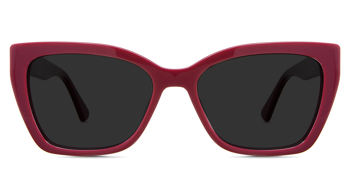 Deanna gray Polarized in the Burgundy variant - It's a full-rimmed frame with acetate built-in nose pads and a frame name and color imprinted inside the arm.