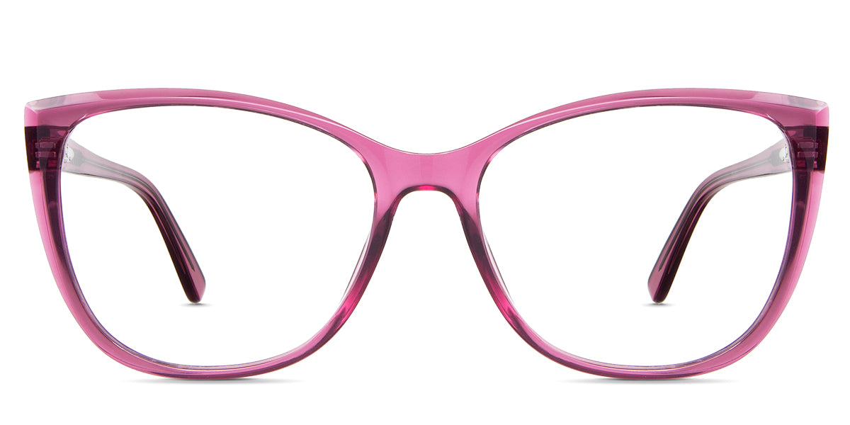 Freya eyeglasses in the foxglove variant - it's a full-rimmed frame in color pink and purple.