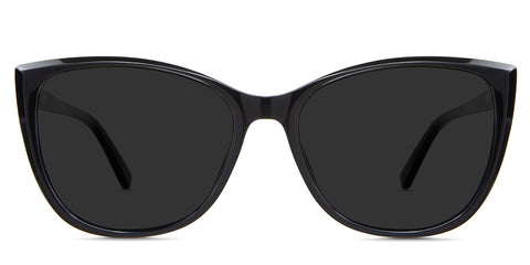 Freya black tinted Standard Solid in the Midnight variant - it's a cat-eye-shaped frame with built-in nose pads and frame information imprint inside the arm.