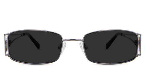 Heidi black tinted Standard Solid in the Gun variant - is a full-rimmed frame with a broad nose bridge and a combination of metal and acetate temples.