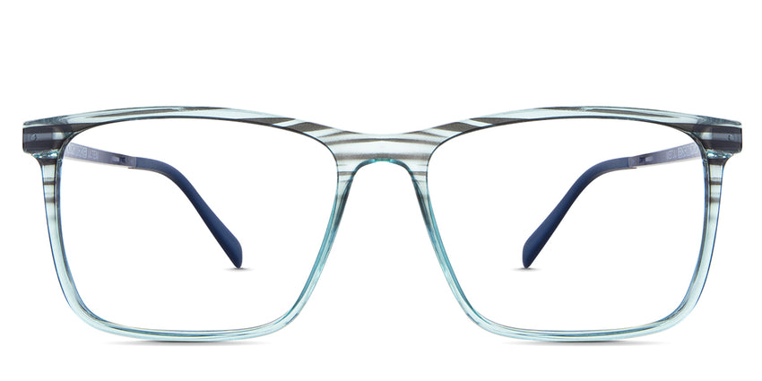 Hugo eyeglasses in the sea variant - it's a rectangular frame in color green and blue.