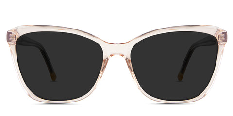 Kelis black tinted Standard Solid in the Peach variant - it's a cat-eye-shaped frame with a narrow nose bridge of 15mm and a visible wire core in the arm.