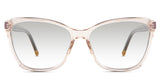 Kelis black tinted Gradient in the Peach variant - it's a cat-eye-shaped frame with a narrow nose bridge of 15mm and a visible wire core in the arm.