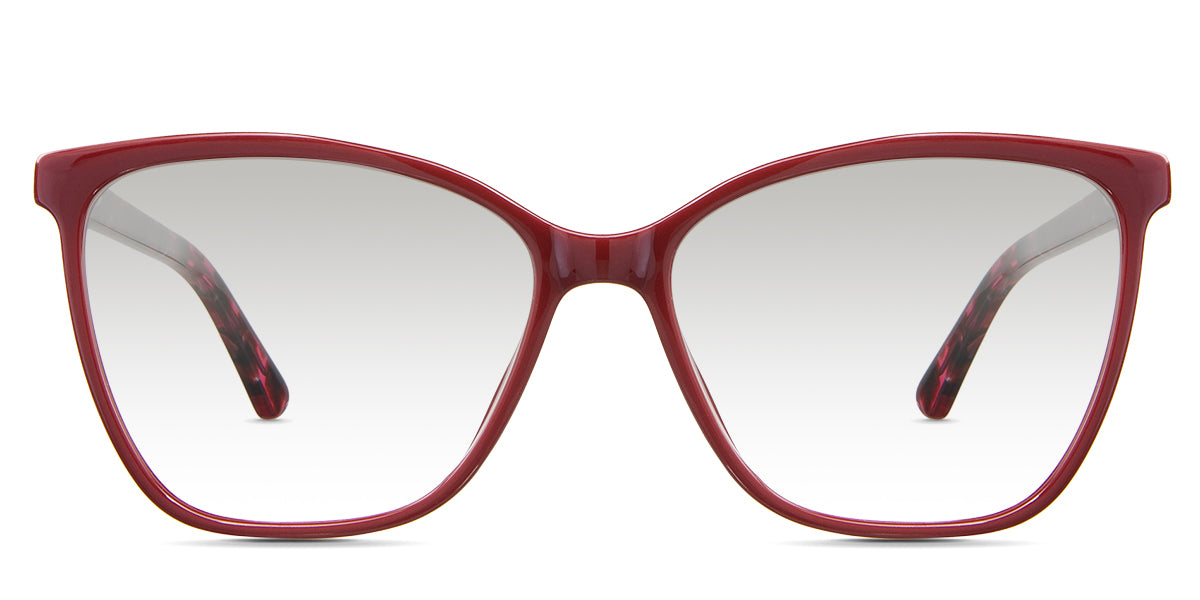 Kimberly black tinted Gradient in the Burgundy variant - it's a medium cat-eye shape frame with a narrow-width nose bridge and regular-length temples.