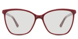 Kimberly black tinted Standard Solid in the Burgundy variant - it's a medium cat-eye shape frame with a narrow-width nose bridge and regular-length temples.