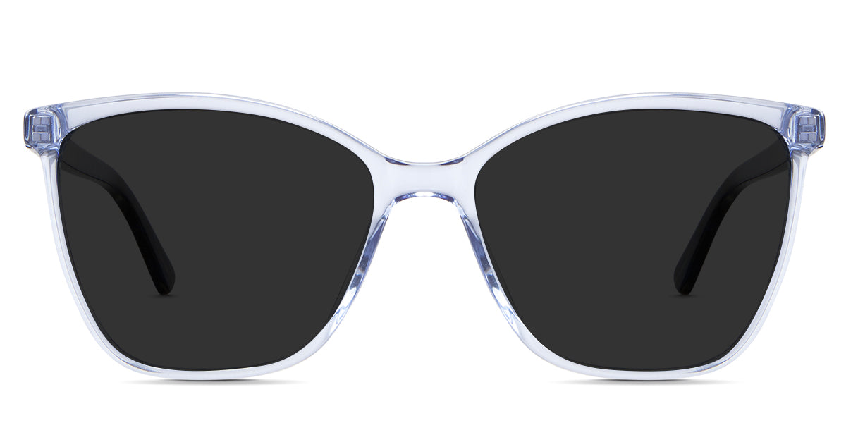 Kimberly gray Polarized in the Leadwort variant - it's an acetate frame with wide viewing lenses, a transparent rim, and a slim temple.