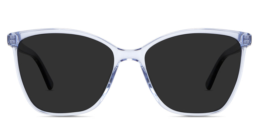 Kimberly gray Polarized in the Leadwort variant - it's an acetate frame with wide viewing lenses, a transparent rim, and a slim temple.