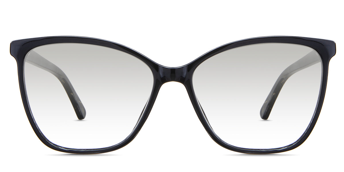 Kimberly black tinted Gradient in the Midnight variant - it's a slim full-rimmed with a U-shaped nose bridge and patterned style acetate temples.