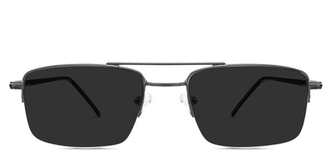 Lister black tinted Standard Solid sunglasses in the Stout variant - is a half-rimmed rectangular frame with a straight brow bar.