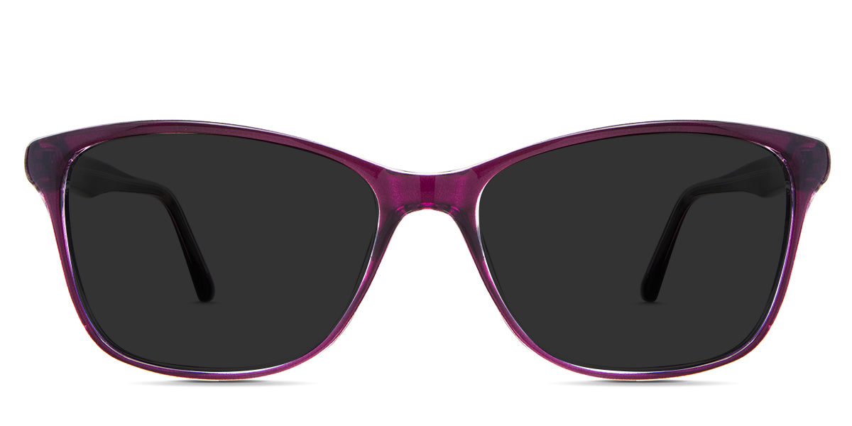 Liv gray Polarized in the Grapes variant - it's a combination of round and cat-eye-shaped frame with a low nose bridge of 16mm and a short temple arm.