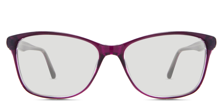 Liv black tinted Standard Solid in the Grapes variant - it's a combination of round and cat-eye-shaped frame with a low nose bridge of 16mm and a short temple arm.