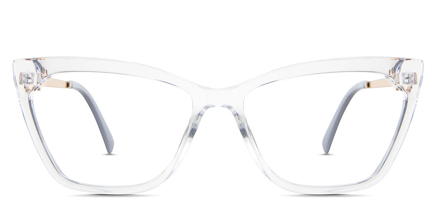 Malia eyeglasses in the crystal variant - it's a full-rimmed acetate frame in crystal color.