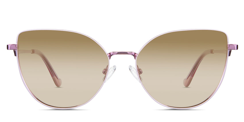 Margo Beige Sunglasses Gradient in the Lotus variant - it's a cat-eye-shaped frame with a narrow nose bridge of 15mm and short temples.