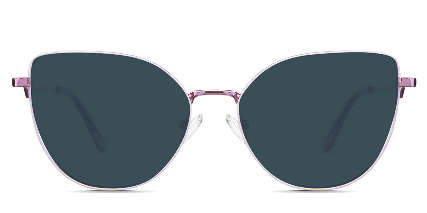 Margo Blue Sunglasses Solid in the Lotus variant - it's a cat-eye-shaped frame with a narrow nose bridge of 15mm and short temples.