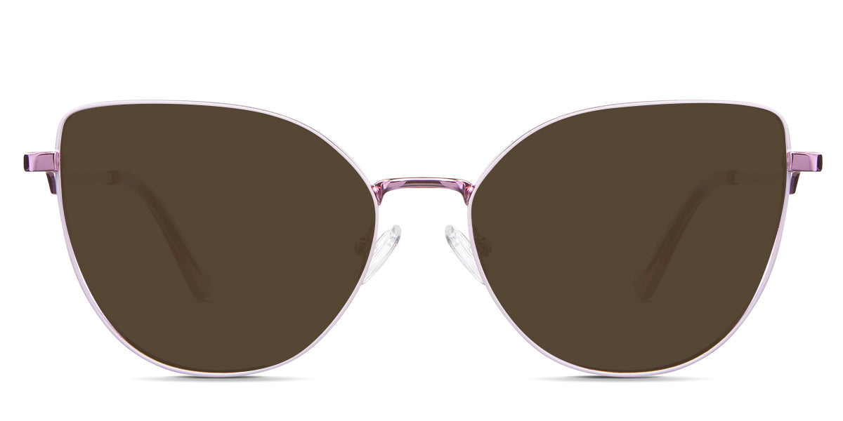 Margo Brown Polarized in the Lotus variant - it's a cat-eye-shaped frame with a narrow nose bridge of 15mm and short temples.