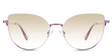 Margo Beige Tinted Gradient in the Lotus variant - it's a cat-eye-shaped frame with a narrow nose bridge of 15mm and short temples.