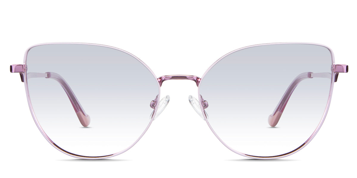 Margo Blue Tinted Gradient in the Lotus variant - it's a cat-eye-shaped frame with a narrow nose bridge of 15mm and short temples.