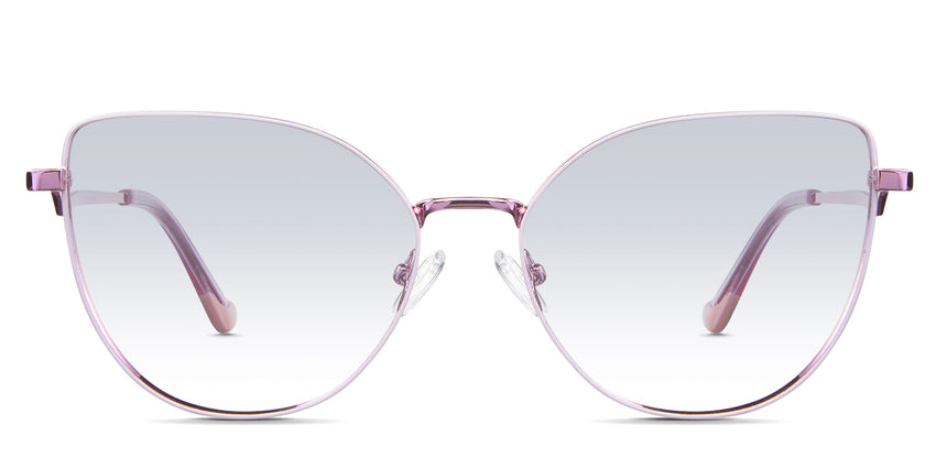 Margo Blue Tinted Gradient in the Lotus variant - it's a cat-eye-shaped frame with a narrow nose bridge of 15mm and short temples.