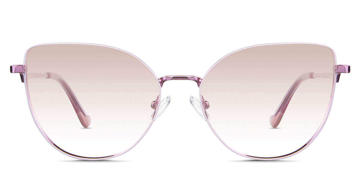 Margo Rose Tinted Gradient in the Lotus variant - it's a cat-eye-shaped frame with a narrow nose bridge of 15mm and short temples.