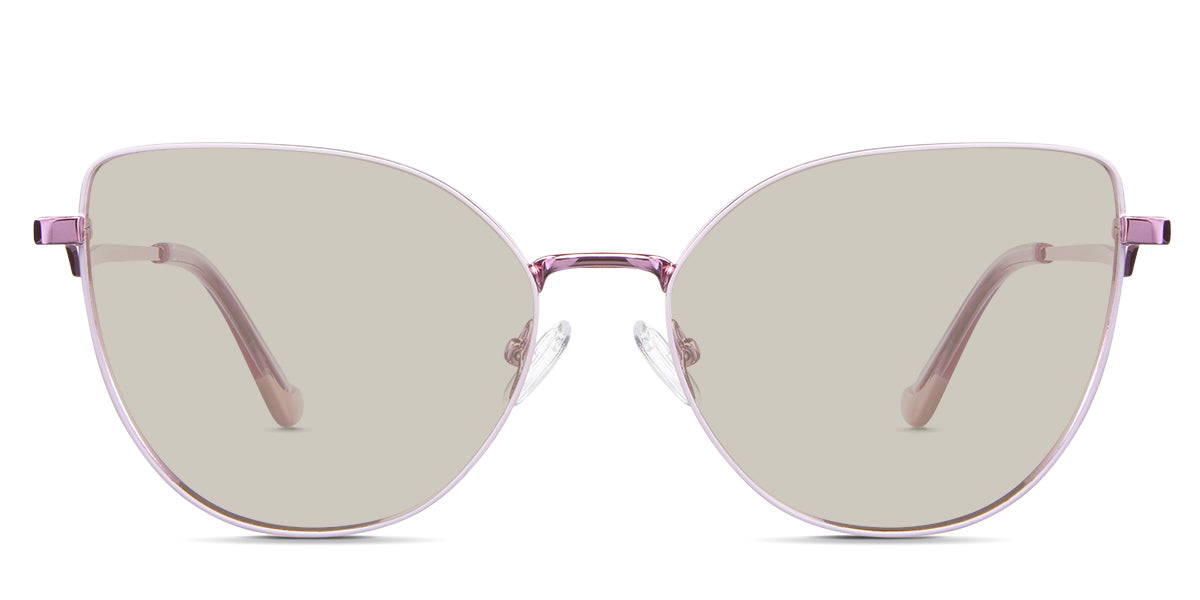 Margo Brown Tinted Solid in the Lotus variant - it's a cat-eye-shaped frame with a narrow nose bridge of 15mm and short temples.