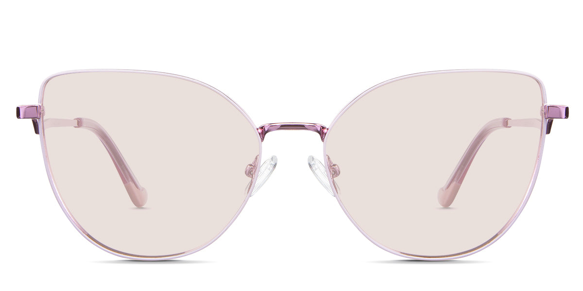 Margo Rose Tinted Solid in the Lotus variant - it's a cat-eye-shaped frame with a narrow nose bridge of 15mm and short temples.