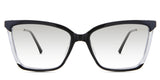 Maylee Black Tinted Gradient in the Stargaze variant - it's a square frame with a touch of cat-eye at the end piece, and a narrow-width nose bridge and has a combination of metal and acetate temples.