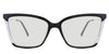 Maylee Black Tinted Solid in the Stargaze variant - it's a square frame with a touch of cat-eye at the end piece, and a narrow-width nose bridge and has a combination of metal and acetate temples.
