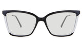 Maylee Black Tinted Solid in the Stargaze variant - it's a square frame with a touch of cat-eye at the end piece, and a narrow-width nose bridge and has a combination of metal and acetate temples.