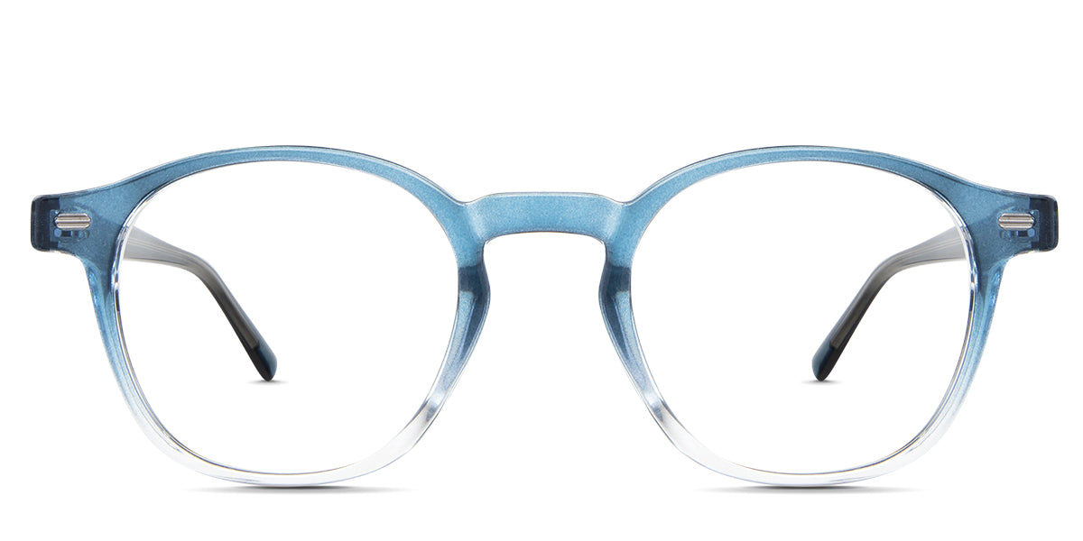 Milanez eyeglasses in the rainshower variant - it's an acetate frame in color gradient blue.