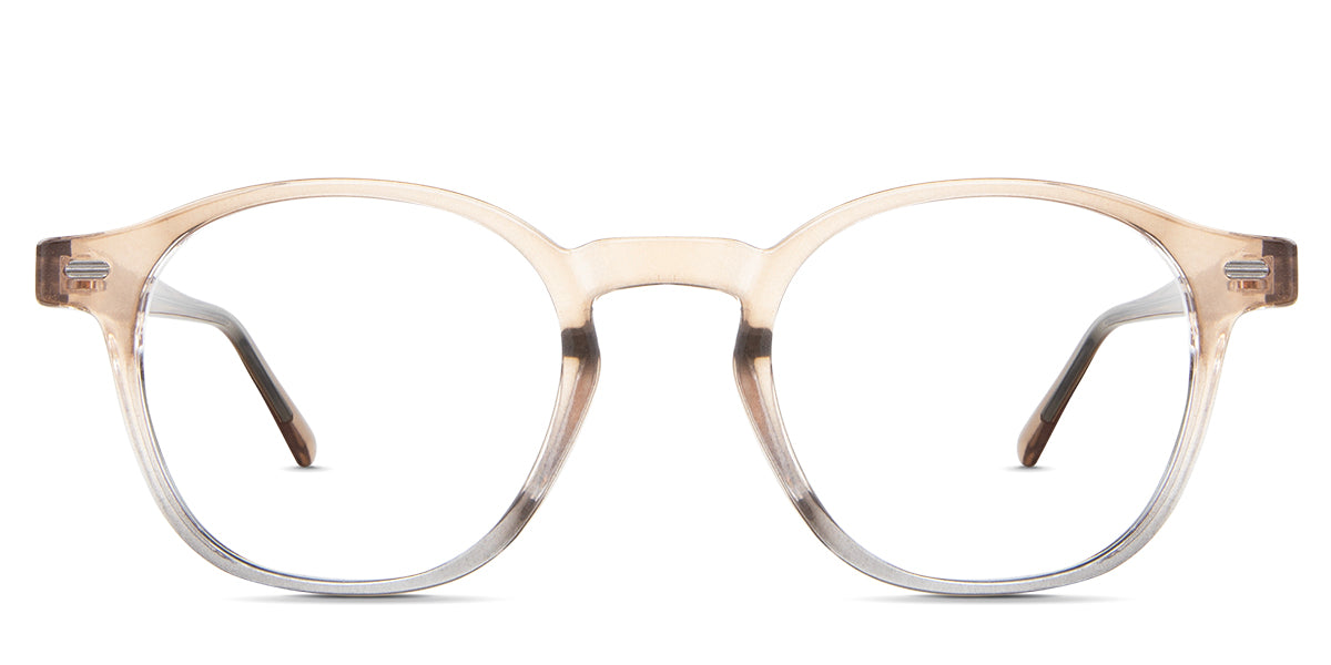 Milanez eyeglasses in the scallop variant - it's a round shape frame in gradient brown to gray.