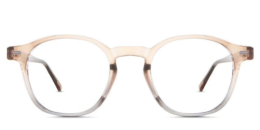 Milanez eyeglasses in the scallop variant - it's a round shape frame in gradient brown to gray.