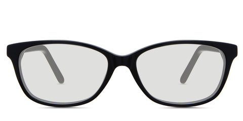 Nia black tinted Standard Solid glasses in the midnight variant - it's a narrow rectangular, oval frame with a built-in nose pad.