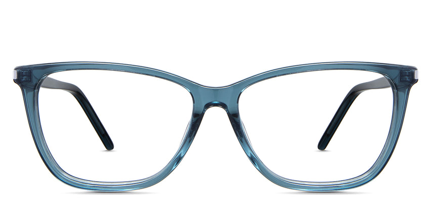 Ophelia eyeglasses in the kingfish variant - it's an oval-shaped frame in color blue.