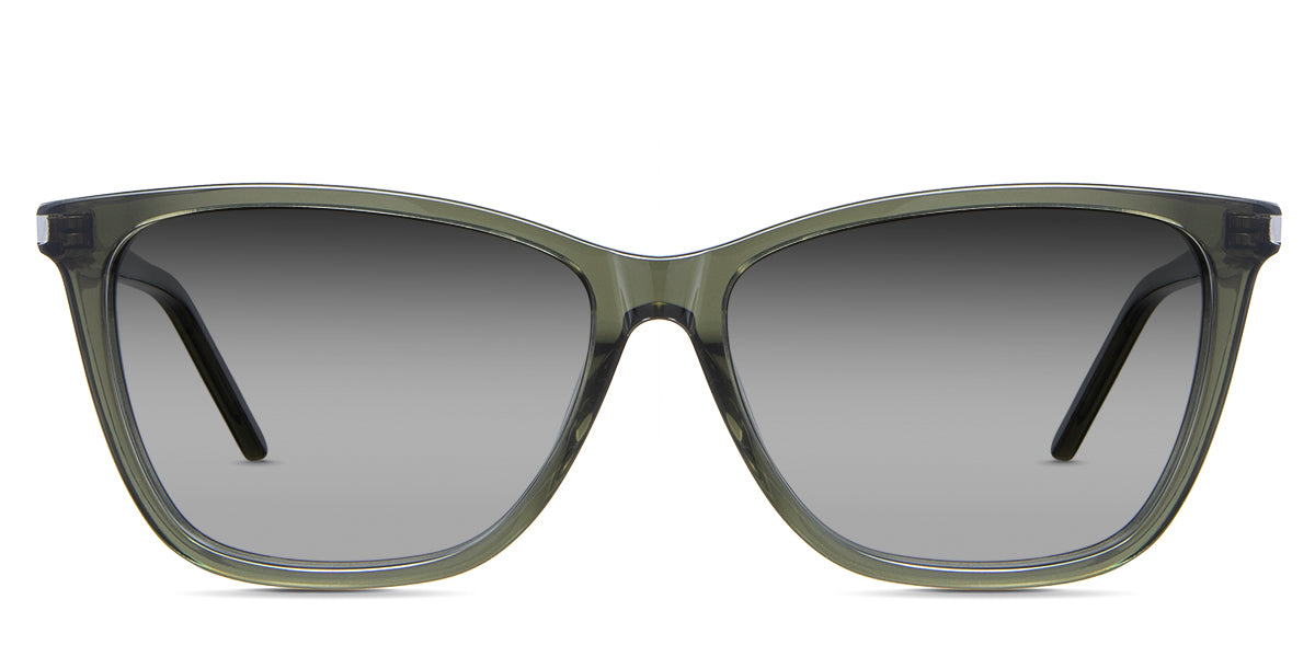 Ophelia black tinted Gradient in the Seaweed variant - it's an acetate frame with a narrow U-shaped nose bridge and a thin temple tip.