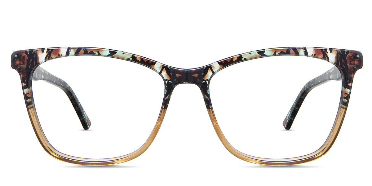 Paisley eyeglasses in the hazel variant - it's a narrow acetate frame in color olive.