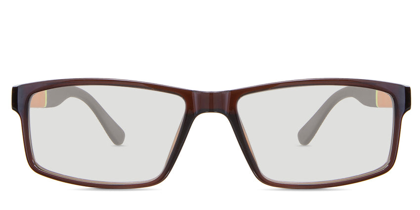 Raul Black Tinted Solid in the Burnish variant - it's a full-rimmed frame with a narrow-width nose bridge and multi-color arm.