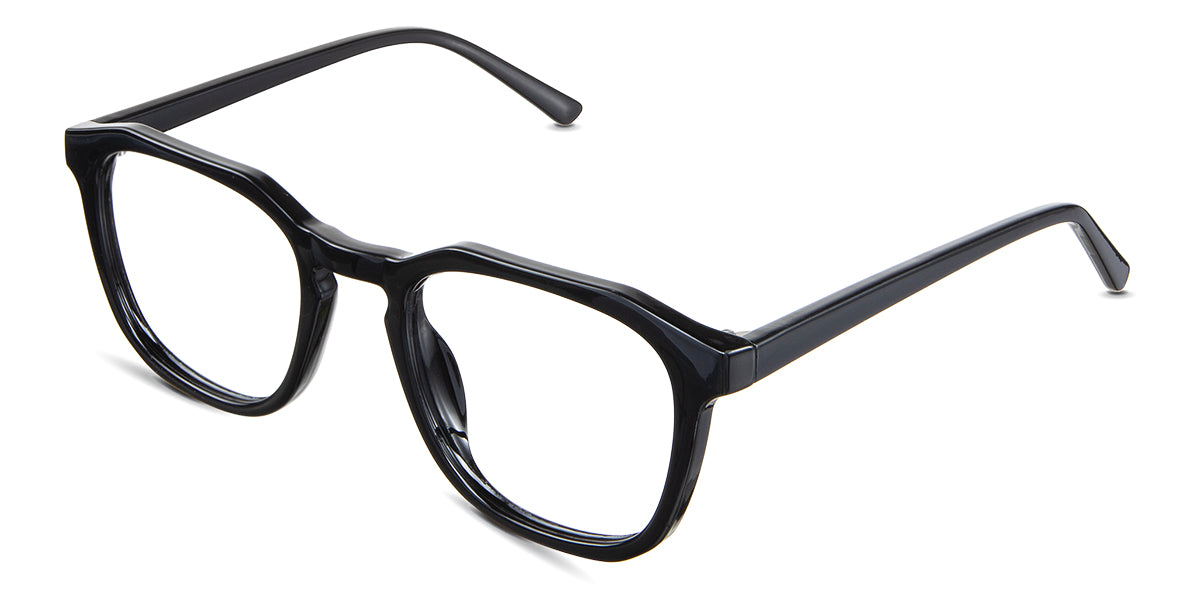 Reign eyeglasses in the midnight variant - have a key-hole-shaped nose bridge.