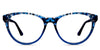 Rogers eyeglasses in the stunning sky variant - it's an oval-shaped frame with a pointed endpiece.