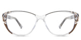 Serena eyeglasses in the cliffbush variant - it's a transparent frame with a brown flower pattern on the rim.