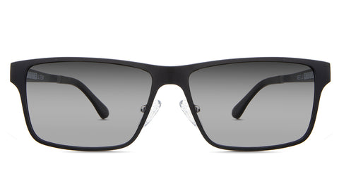 Skinner black tinted Gradient in the Wade variant - it's a rectangular frame with a low nose bridge of 14mm, and a lightweight frame with a T metal-shaped design connected to the hinge.