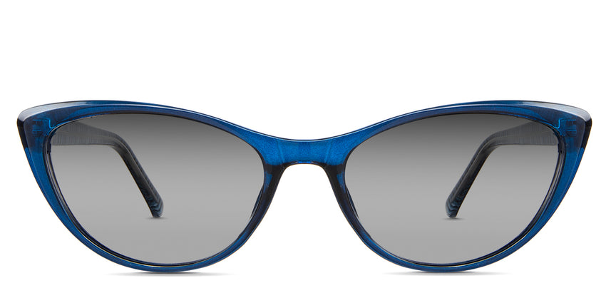 Tinsley Black Sunglasses Gradient in the T.Navy variant - it's a cat-eye-shaped frame with a pointed end piece and has a stripe-pattered design inside the arm.