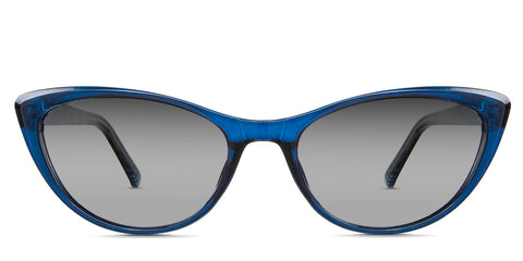 Tinsley Black Sunglasses Gradient in the T.Navy variant - it's a cat-eye-shaped frame with a pointed end piece and has a stripe-pattered design inside the arm.