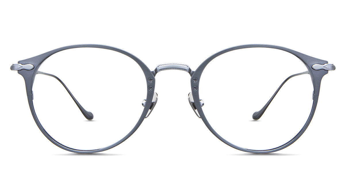 Titus eyeglasses in the gun variant - it's an oval frame with a pointed end piece.